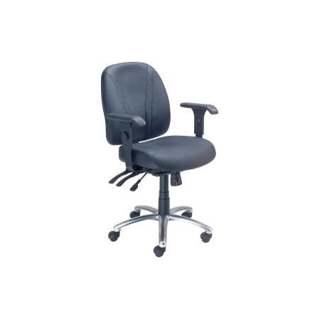 Global Equipment Interion    Office Chair With Mid Back   Adjustable Arms, Leather, Black 506399